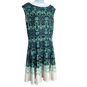 Julian Taylor Dress Womens Size 14 Fit & Flare Blue Green Floral Cocktail Party